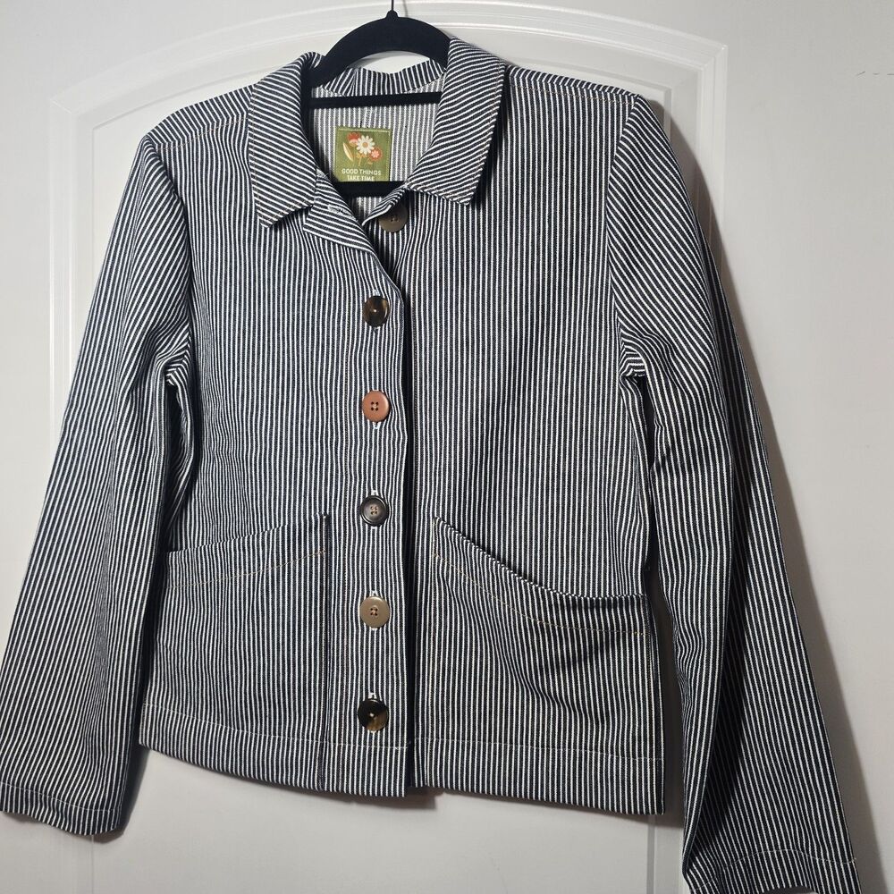 Custom Made Denim Pinstripe Blazer Estimated Size Medium